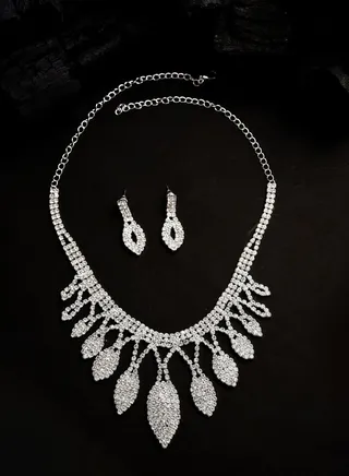 Silver Plated Designer Stone Necklace and Earring Set