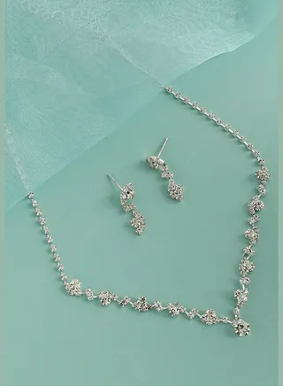 Silver Plated Designer Stone Party Wear Necklace and Earring Set For Women
