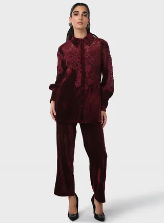 Lace Patch Velvet Set