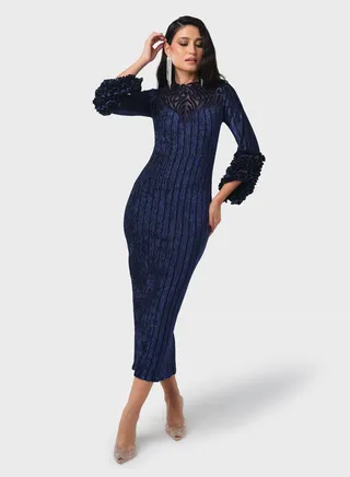 Embroidered Neck Velvet Dress
