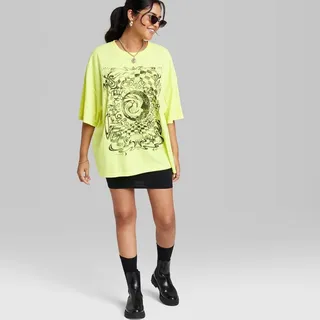 Women's Short Sleeve Oversized Graphic T-Shirt - Wild Fable™ Vibrant Lime Green XXS