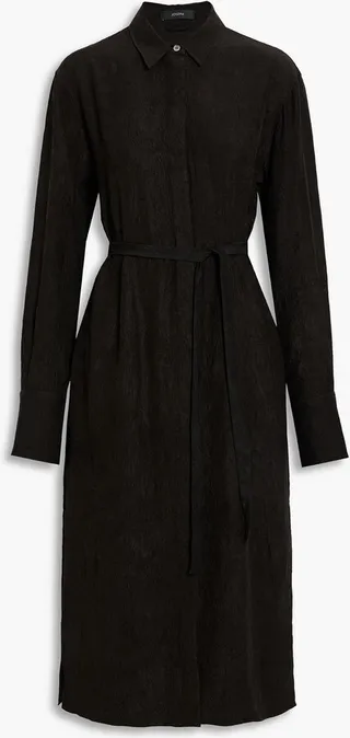 Dold belted crinkled-satin midi shirt dress