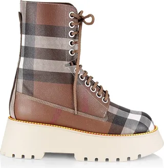 Mason Check Coated Canvas Platform Combat Boots