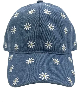 Daisy Embroidered Denim Baseball Cap
