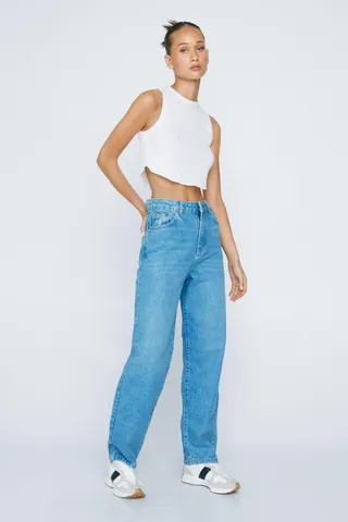 Nasty Gal Womens Petite High Waisted Boyfriend Denim Jeans