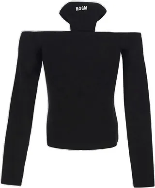 MSGM Open-Shoulder Halterneck Ribbed Top
