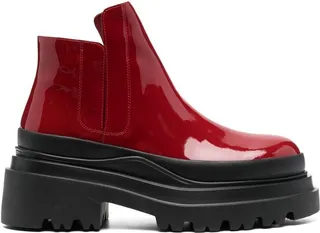 Patent-Leather Platform Ankle Boots