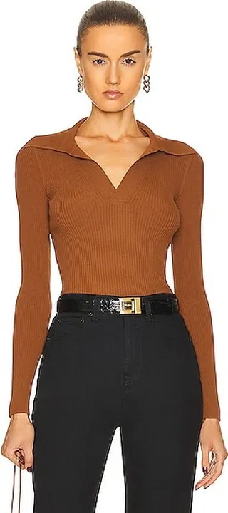Saint Laurent V-Neck Sweater in Rust