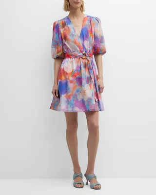 Lilly Floral-Print Blouson-Sleeve Wrap Dress