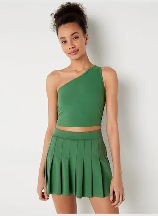 Rib One-Shoulder Crop Tank Top
