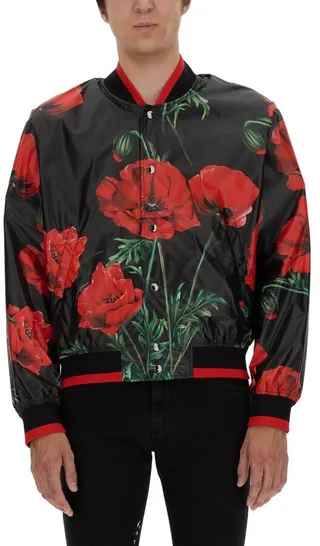 Dolce & Gabbana Poppy-Printed Long-Sleeved Bomber Jacket