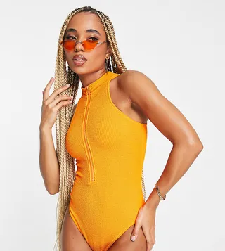 Rhythm zip front swimsuit in bright orange