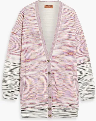 Crochet-knit wool-blend cardigan