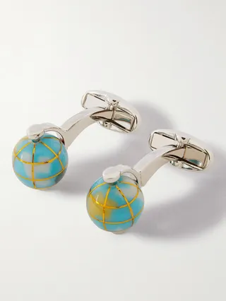 Spinning Globe Silver-Tone Enamel Cufflinks