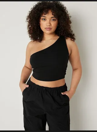 Rib One-Shoulder Crop Tank Top