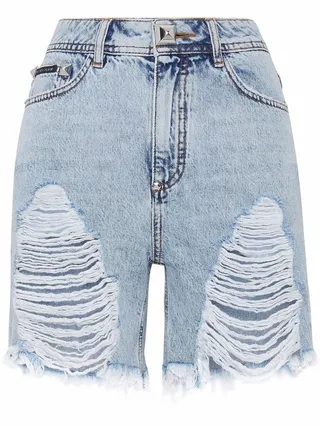 Ripped-Detail Denim Shorts