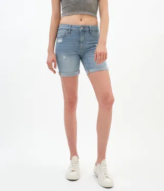 Aeropostale Women's Premium Seriously Stretchy Mid-Rise Denim Bermuda Shorts