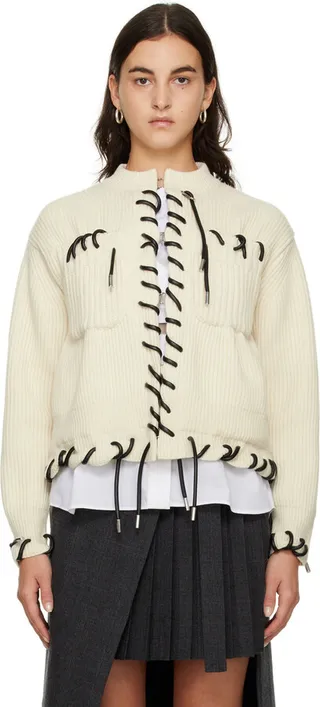 sacai Off-White Paneled Cardigan