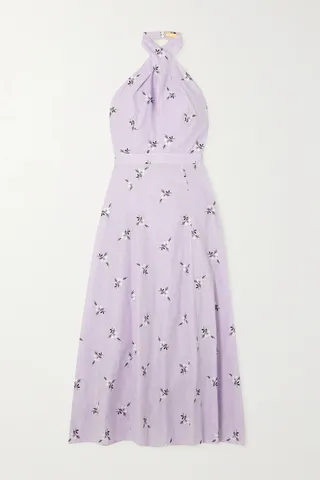 Erdem - Selene Embroidered Cotton And Linen-blend Halterneck Midi Dress - Purple