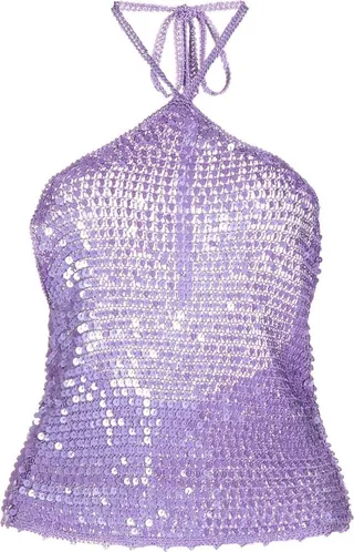 Sequin-Detail Halter-Neck Crochet Top