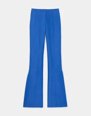 Silk Linen Gates Side Slit Flared Pant