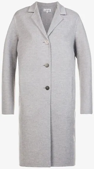 Womens Grey Melange Anagram Logo-button Wool-blend Coat