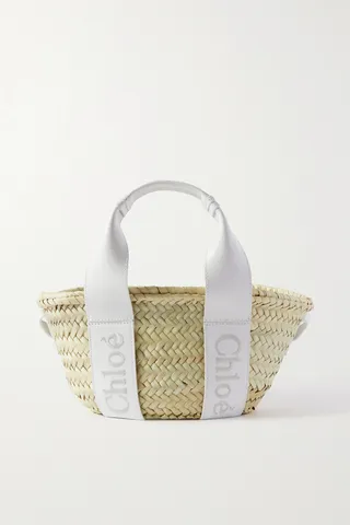 Chloé - + Net Sustain Chloé Sense Small Leather-trimmed Raffia Tote - White