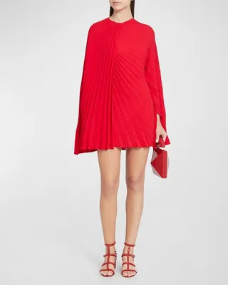 Pleated Mini Dress With Cape Detail