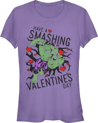 Junior's Marvel Valentine's Day Hulk Smashing T-Shirt - Purple - 2X Large