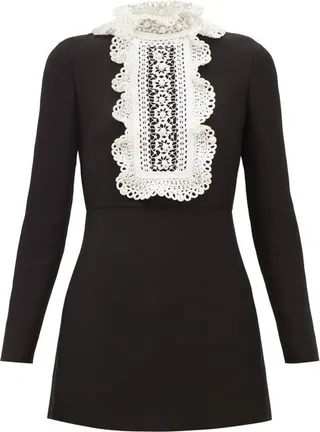 Embroidered-bib Wool-blend Crepe Mini Dress
