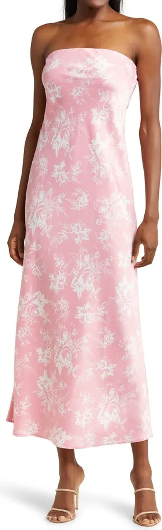 Madelyn Floral Strapless Satin Cocktail Dress