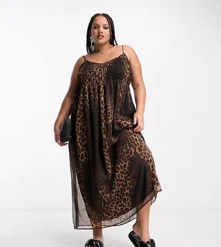 ASOS DESIGN Curve soft shirred cami midi sundress in animal print