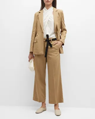 Rouen Wide-Leg Basketweave Ankle Trousers