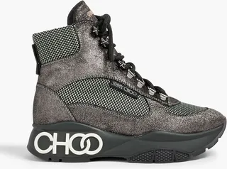Inca metallic suede and woven exaggerated-sole ankle boots