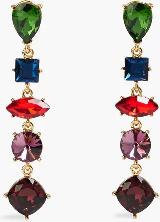 Gold-tone crystal clip earrings