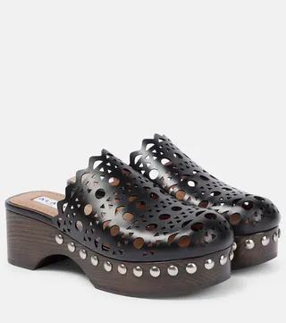 Laser-cut leather clogs