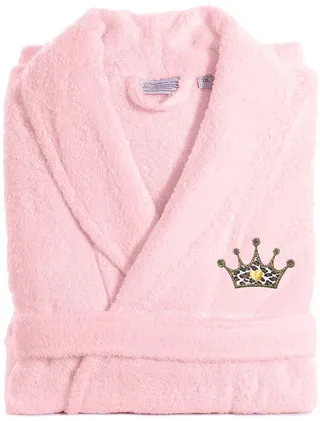 Linum Home Textiles Turkish Cotton Terry Bath Robe Embroidered With Cheetah Crown Design