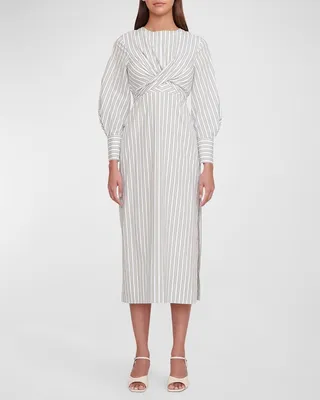 Crosshill Wrapped-Waist Stripe Midi Dress