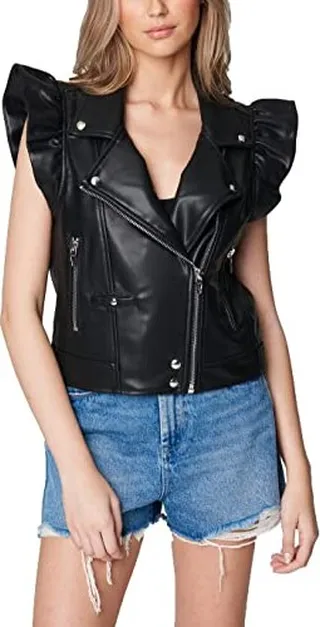 [BLANKNYC] Womens Vegan Leather Moto Vest with Ruffle Sleeve