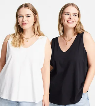 ASOS DESIGN Curve ultimate tank top with scoop neck in cotton in 2 pack SAVE - MULTI