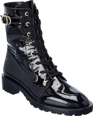 Stuart Weitzman Crystal Buckle Lace-Up Patent Bootie