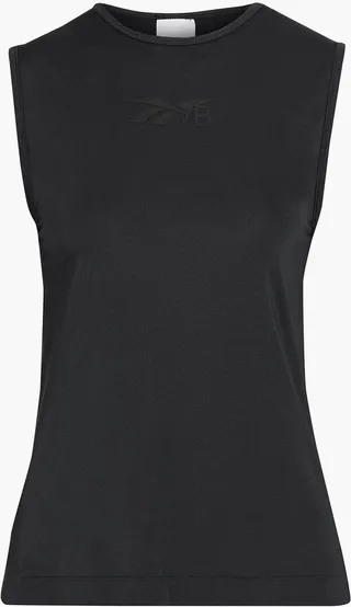 Mesh-paneled appliquéd stretch tank