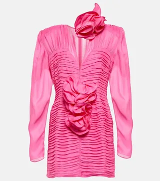 Ruffled-trimmed ruched minidress