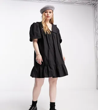 Reclaimed Vintage inspired Plus mini tea dress in Black