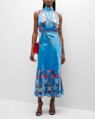 Fleur Silk Tie-Back Midi Dress