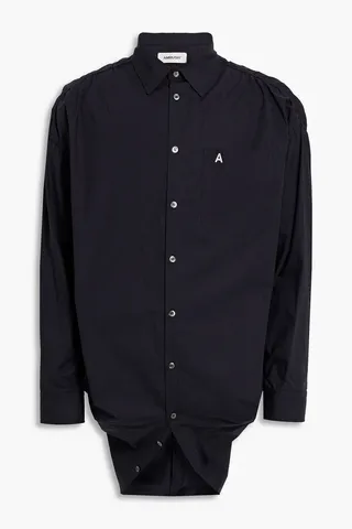 Embroidered ruched cotton-poplin shirt