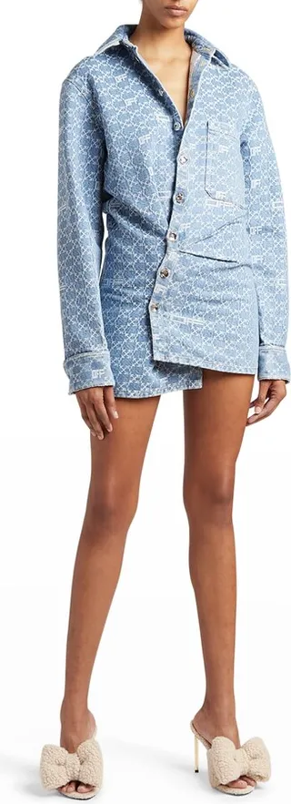 Arrow Check Twisted Denim Mini Shirtdress