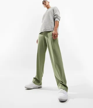 ASOS DESIGN wide leg smart pants in light khaki