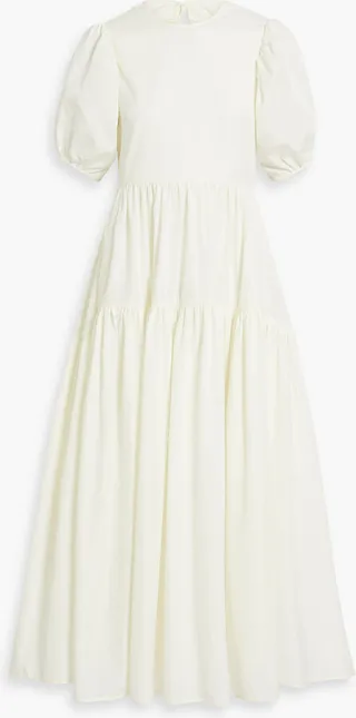 Karoline open-back tiered cotton-poplin midi dress