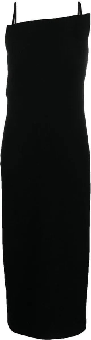 Asymmetric-Neck Midi Dress